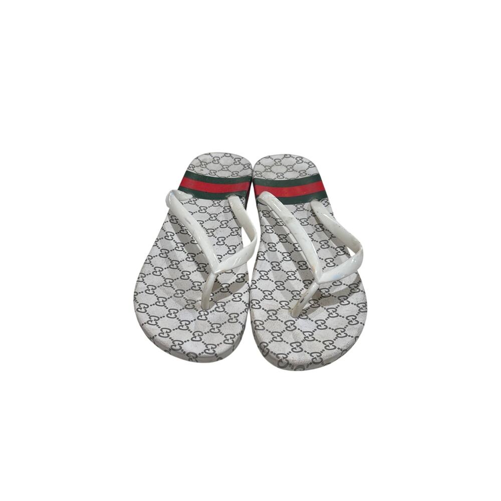 GG Monogram White Red & Green Flip Flop Sandals Women’s Size 9–9.5